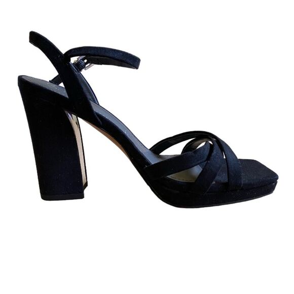 NEW Franco Sarto Damalis Platform Sandals Size 6.5 Heels in Black Galaxy Sparkle - Picture 6 of 16